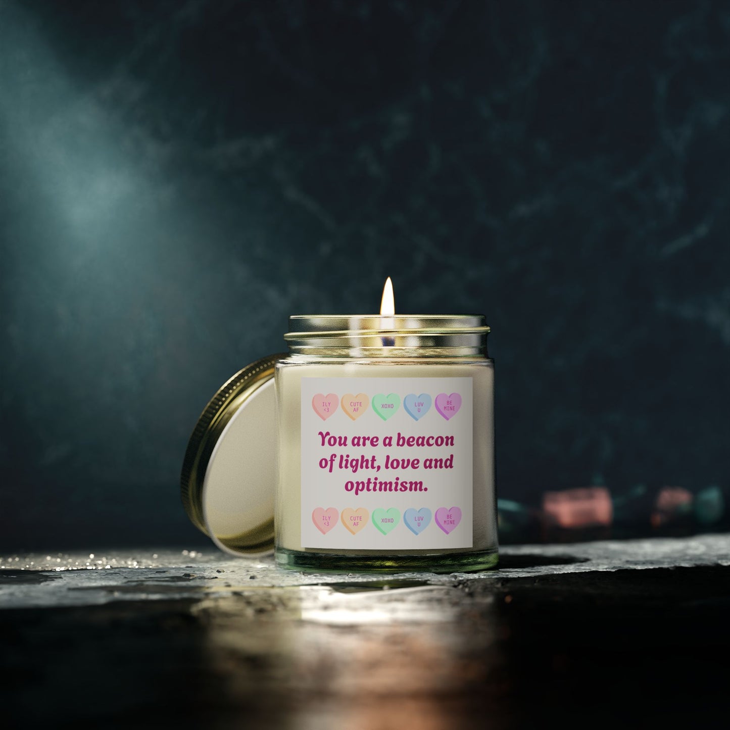 Inspirational Scented Candle - 'Beacon of Light, Love, and Optimism' - Coconut Apricot Wax (4oz, 9oz)