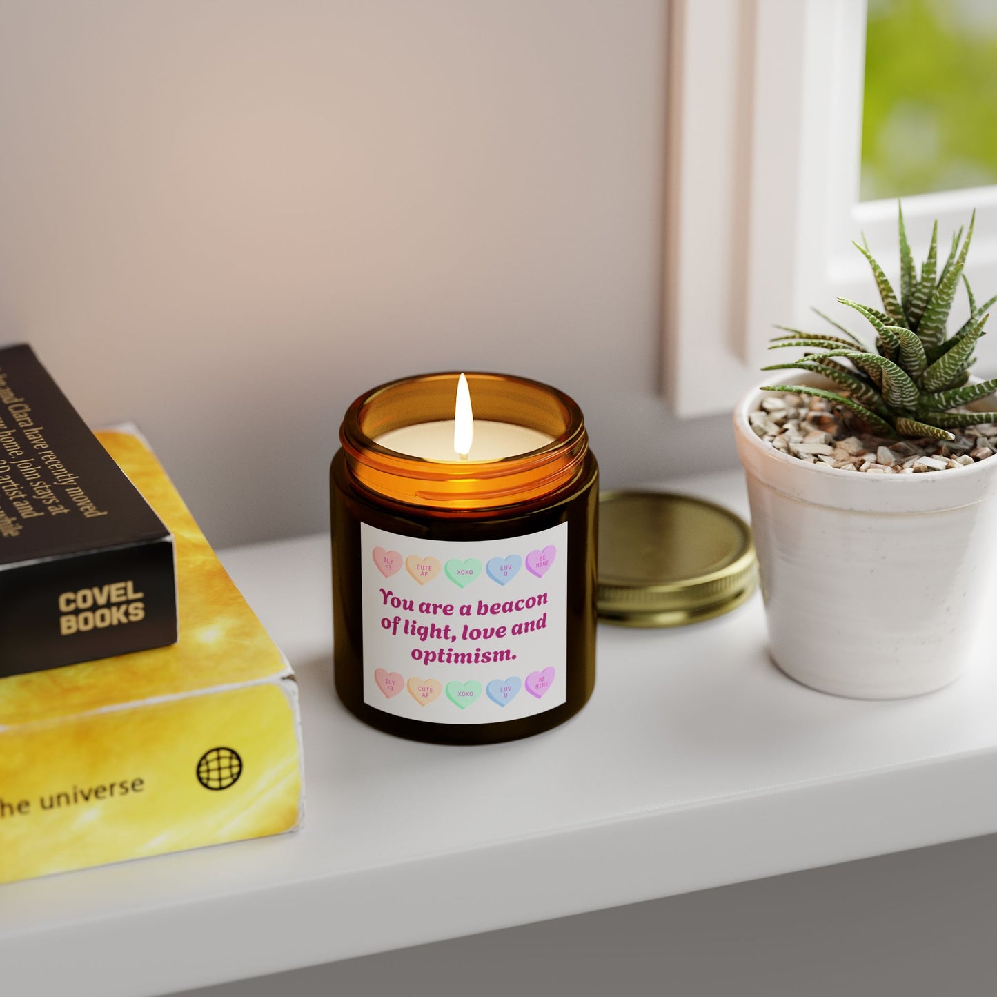 Inspirational Scented Candle - 'Beacon of Light, Love, and Optimism' - Coconut Apricot Wax (4oz, 9oz)