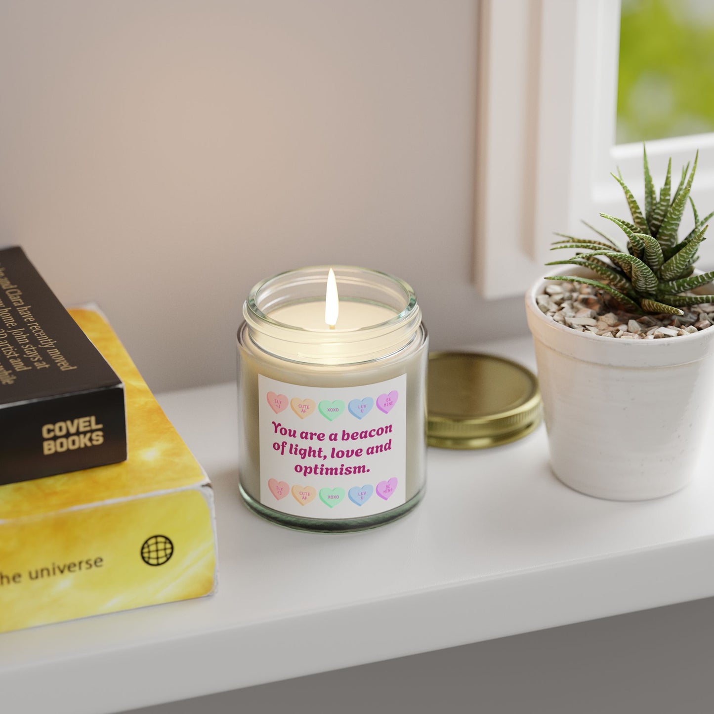 Inspirational Scented Candle - 'Beacon of Light, Love, and Optimism' - Coconut Apricot Wax (4oz, 9oz)