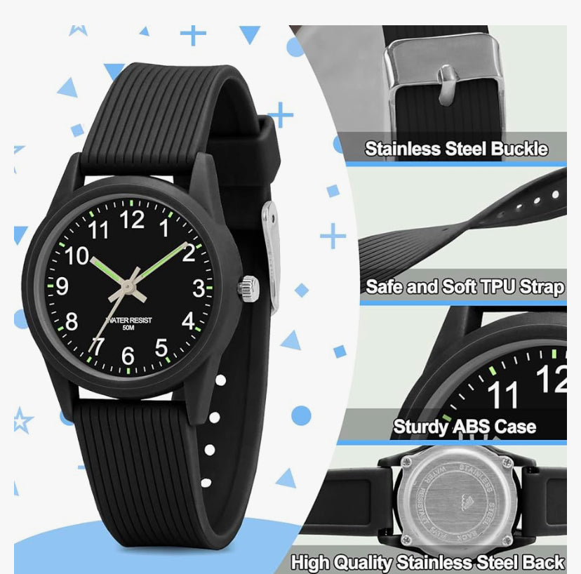 Kids Analog Watches for Girls Boys Kids Watches with Soft Band Learning Time 50M Waterproof Children Watch Easy to Read for Ages 4-12 Kids Gift